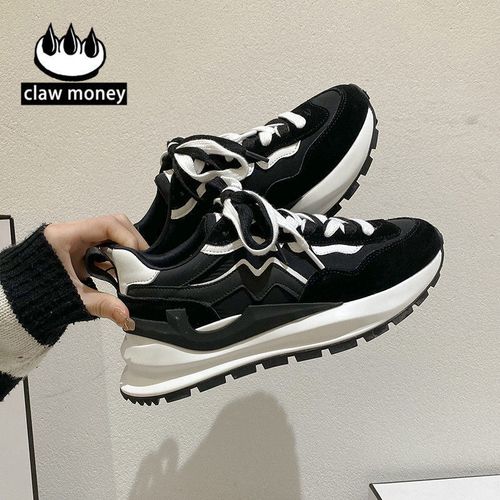 claw money 老爹鞋女2021秋冬季新款学生厚底百搭黑色阿甘休闲鞋