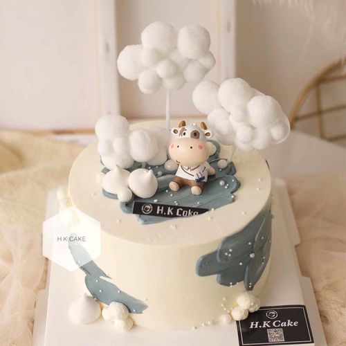 牛宝宝蛋糕装饰摆件云朵方型生日快乐插牌月亮周岁生肖仙人掌模具