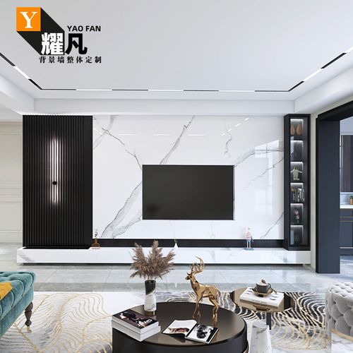 大理石材连纹电视影背景墙悬空瓷砖现代简约轻奢客厅装饰格栅