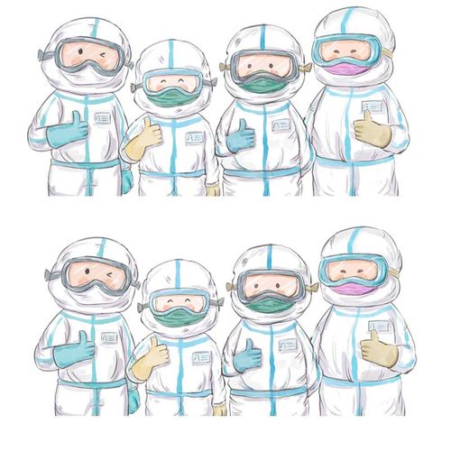 手绘抗疫医护社区志愿者大白加油必战胜新冠安全防护psd设计素材