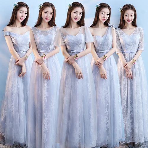 伴娘服长款2021新款夏季姐妹裙灰色姐妹团显瘦伴娘服