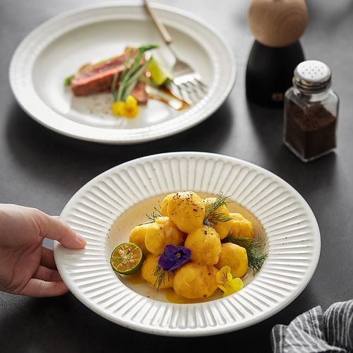 早餐轻食糕点碟家用菜盘创意牛扒意面盘 素白-花纹盘装饰盘【组合装】