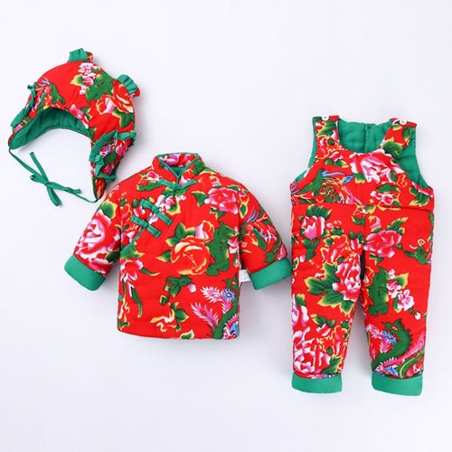网红东北花棉袄时尚儿童过年喜庆衣服男女孩小碎花服装冬季大花布