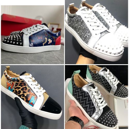 欧洲站男鞋cl铆钉红底黑色牛皮女鞋满天星透气小白鞋休闲平底欧货【15