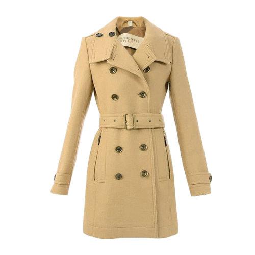 burberry/博柏利  女装 服装 米色羊毛双排扣束腰中长款 女士大衣