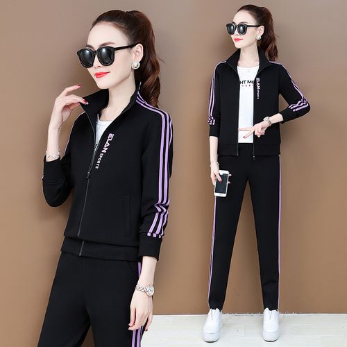 三件衣领新款套装女2020跑步运动服码立大休闲套洋气