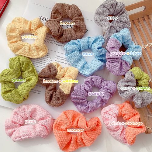 韩国小清新甜美纯色宽边毛线针织网孔发圈简约风百搭学生皮筋发饰