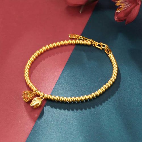 翠绿足金999黄金首饰女古法莲蓬手链时尚百搭送妈妈节日送礼