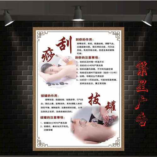 中医养生馆美容院墙贴画拔罐的好处刮痧的作用推背功效装饰画