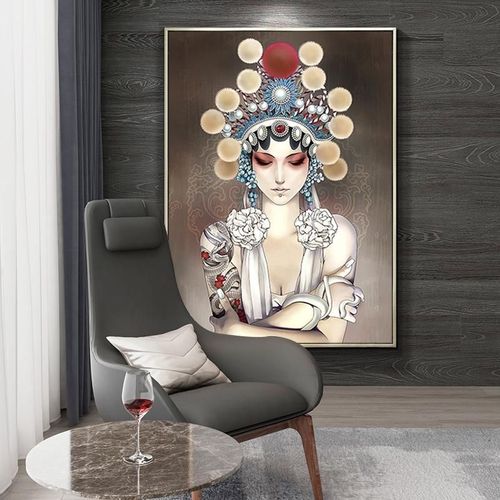 纯手绘油画入户玄关走廊过道装饰画中式京剧花旦美女现代客厅挂画