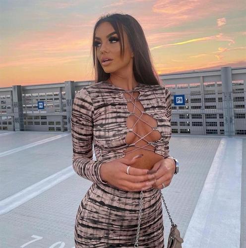 women"s striped print lace-up skirt two piece