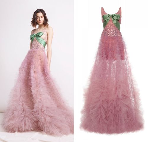 reemaera新款粉色仙仙百褶裙名媛生日宴会舞台走秀晚礼服艺考礼服