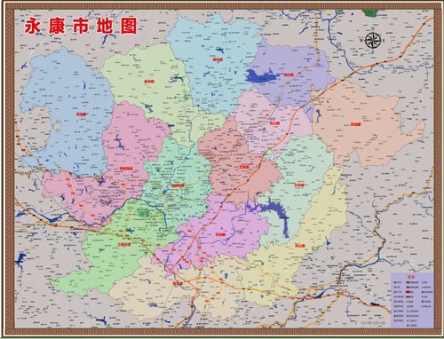 2019年浙江金华永康市百度版地图行政交通旅游乡镇地图122x160cm