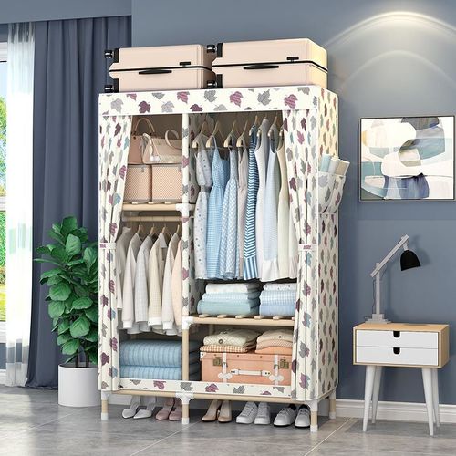 家时光布衣柜1米宽简易衣柜实木牛津布衣柜中号加固组合衣橱s100