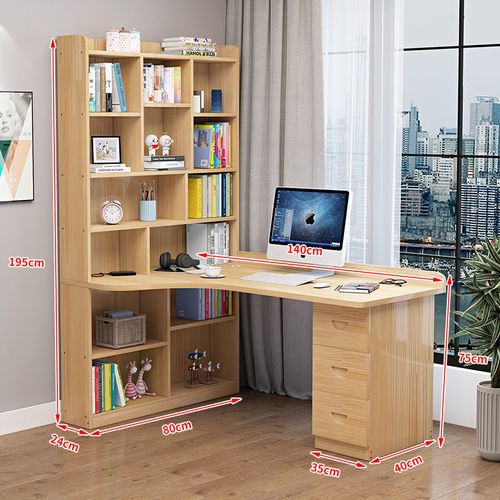 书桌书架组合转角书桌松木学习桌学生书桌书柜 140*80左书架(包安装)