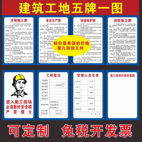 必须戴安全帽施工工地五牌一图安全生产牌工程概况图文明施工标牌