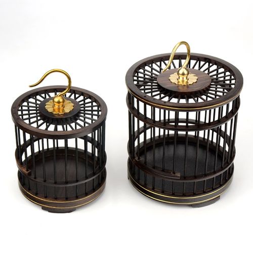 包邮红木蝈蝈笼子紫光檀手工鸣虫笼实木乌木平顶蝈蝈笼拍笼送食碗