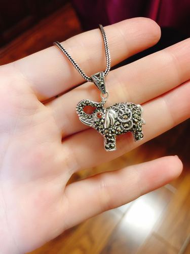 泰银大象吊坠小象吊坠925纯银双面吊坠石榴石吊坠小挂坠
