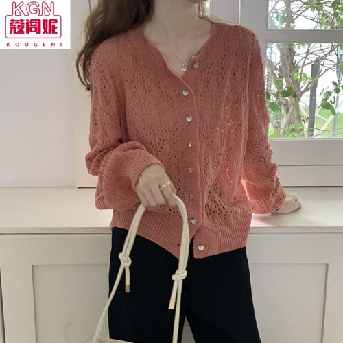 开衫2021年春新款针织外套毛衣女设计感小众外穿宽松镂空薄款外搭