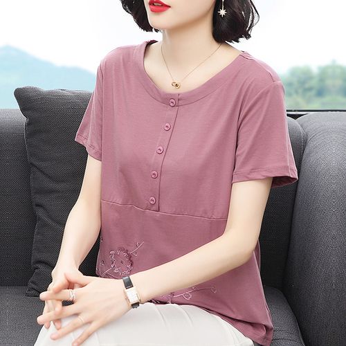 纯棉短袖t恤女2021年新款中老年半袖妈妈夏装时尚洋气