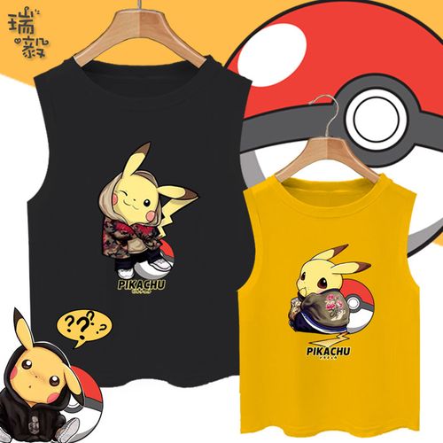 精灵宝可梦皮卡丘比卡丘动漫ins无袖t恤衫男女儿童装