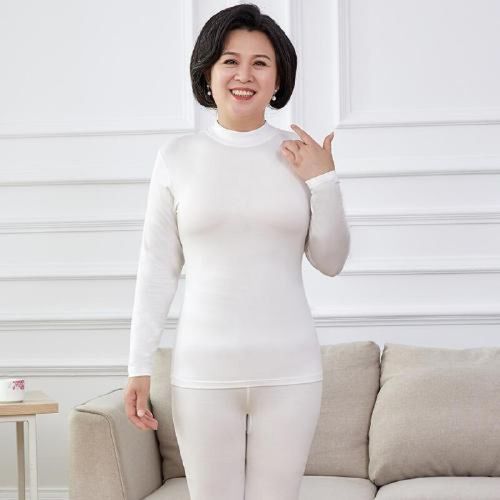 秋衣秋裤中年妈妈薄款大码老年保暖内衣套 白色 模特码【80-110斤】
