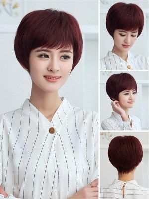正品黛美丝假发女短发短直发真人发丝短发发型送妈妈