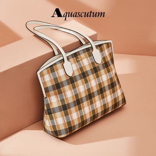 雅格狮丹(aquascutum)手提包格纹时尚购物袋通勤包包女包百搭大容量托