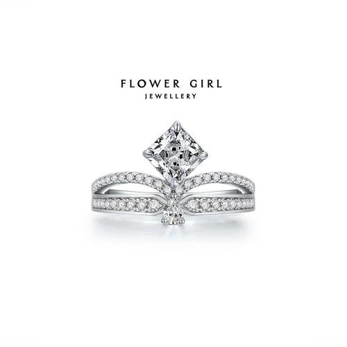 flowergirl 镀18k白金尚美约瑟芬为爱加冕皇冠钻石女订婚求婚戒指