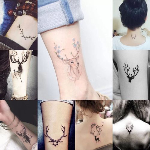 鹿角纹身贴腹部个性麋鹿角小鹿纹身贴脚踝手臂情侣刺青贴纸潮网红