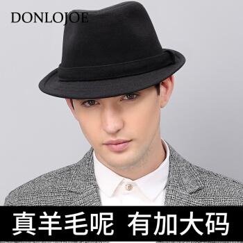 donlojoe羊毛呢礼帽男2020冬季新款英伦复古大头围帽子男士可调节爵士