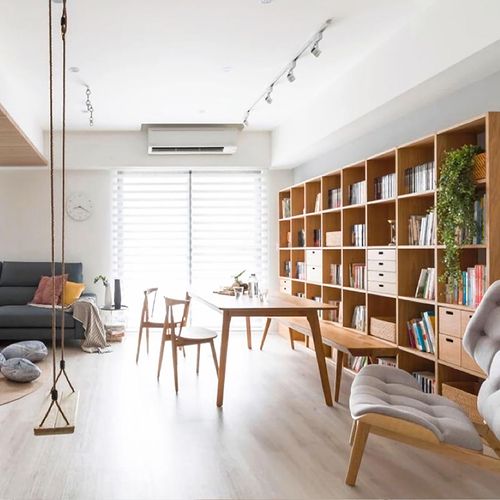 定制客厅原木整墙书架樱桃木落地格子柜儿童日式实木满墙书房书柜