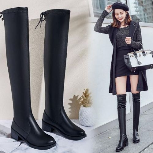 真软皮过膝长靴女平底超长筒靴高筒靴子显瘦弹力秋冬过膝长筒女靴