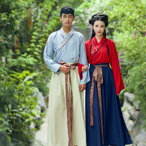 改良古装汉服男女cp情侣古装侠行天下 交领上衣下襦裙套装