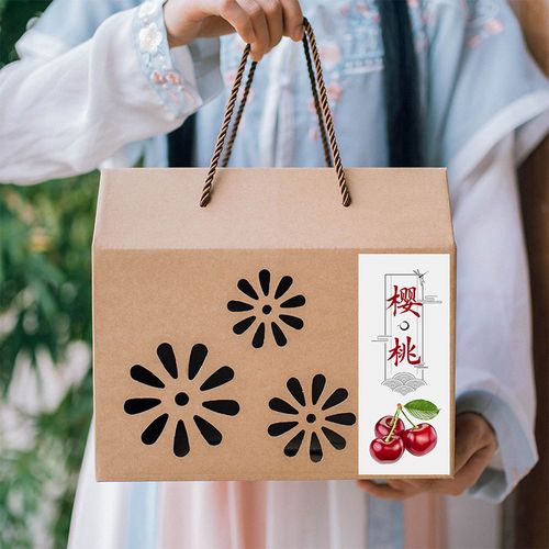 博与 boyu 牛皮纸樱桃包装盒 通用大樱桃礼品盒空盒中号承重5-7斤 商