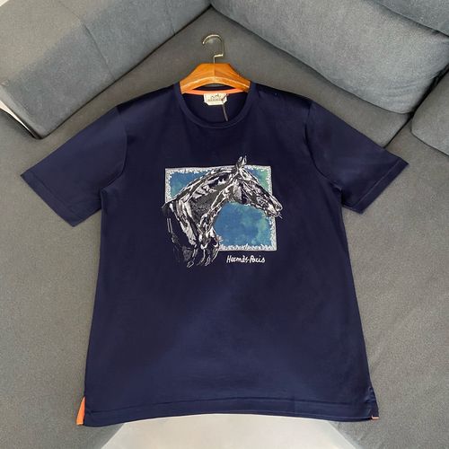 hermes/爱马仕 2022新款涂鸦字母logo骏马马头短袖t恤男装上装