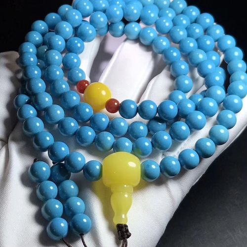 湖北十堰云盖寺高瓷绿松石108佛珠手链 男女款情侣手串 多圈项链