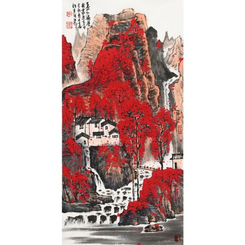 名家李可染字画三尺山水精品纯手绘古玩名人国画写意书画作品收藏纯