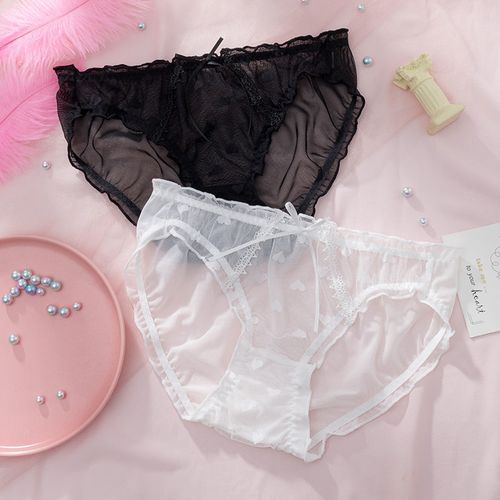 cmtymlj 2条日系内裤女蕾丝性感女可爱学生少女透明冰丝三角裤h6 两条