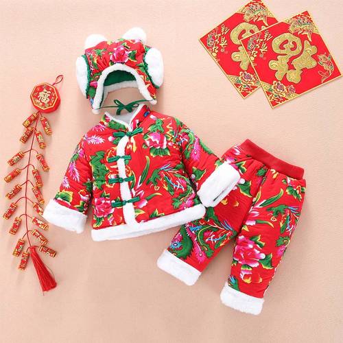 东北花棉袄儿童棉服棉衣棉裤套装大花布衣服加绒加厚女童保暖小童