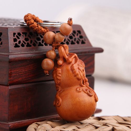 桃木葫芦挂件装饰随身小吊坠雕刻工艺品木雕金蟾汽车钥匙扣手把件