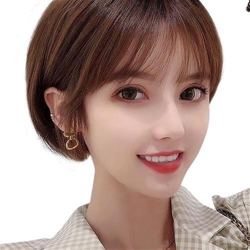 圆脸俏皮假发f女短发帅气造型韩式手织全头k套式真人