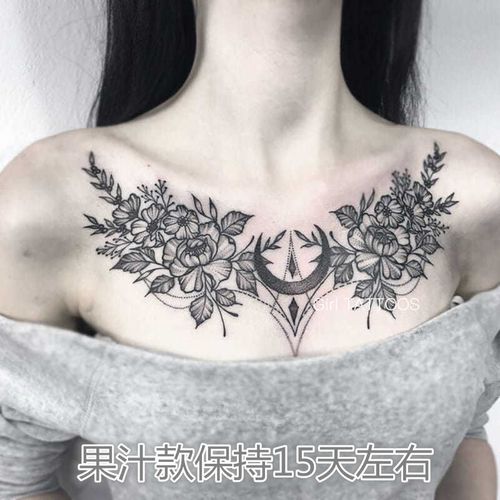 西街girl 花朵大图案胸部草本果汁纹身贴防水女 持久日韩黑风性感