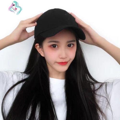 假发女鸭舌帽子长直发韩版时尚个性修脸长发自然黑色学生发型设计 你