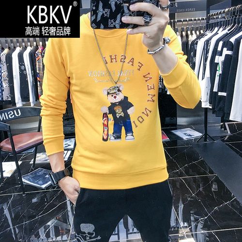 kbkv轻奢侈高端品牌印花卡通小熊圆领卫衣男潮牌修身2021年秋季新款