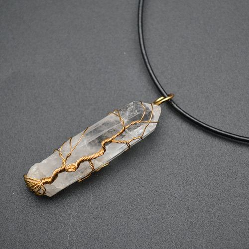 手工绕线 天然白水晶 水晶柱吊坠项链 能量石 流行饰品 男女通用
