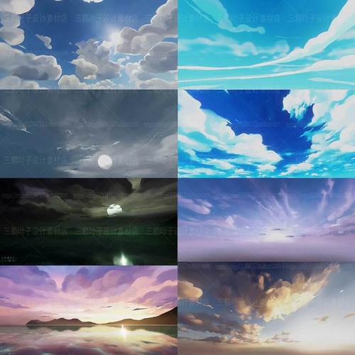 unity3d风格化卡通天空盒子 hdri 夜晚白天多云日落阴天纹理 9481