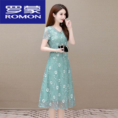 &ぁ罗蒙romon品牌轻奢女装重工刺绣欧根纱连衣裙子新款夏天洋气质高贵