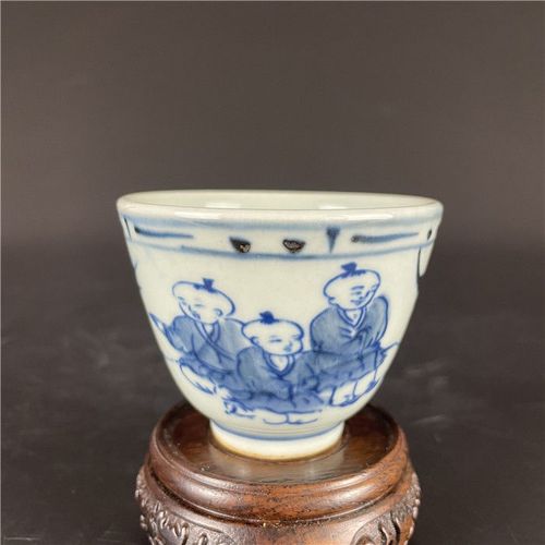 【清代】特价晚清民窑五子闹春小茶杯酒杯陶瓷茶具古玩古董陶瓷器
