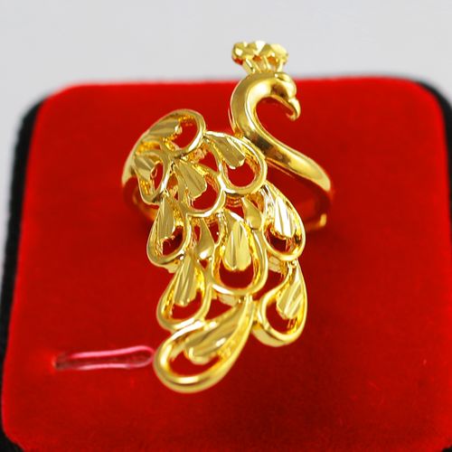 久不掉色 黄金戒指女款真999金食指环越南沙金孔雀凤凰戒子指环